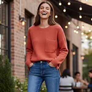 Madewell Thompson Pocket Pullover Sweater Heather Lipstick Red Size S